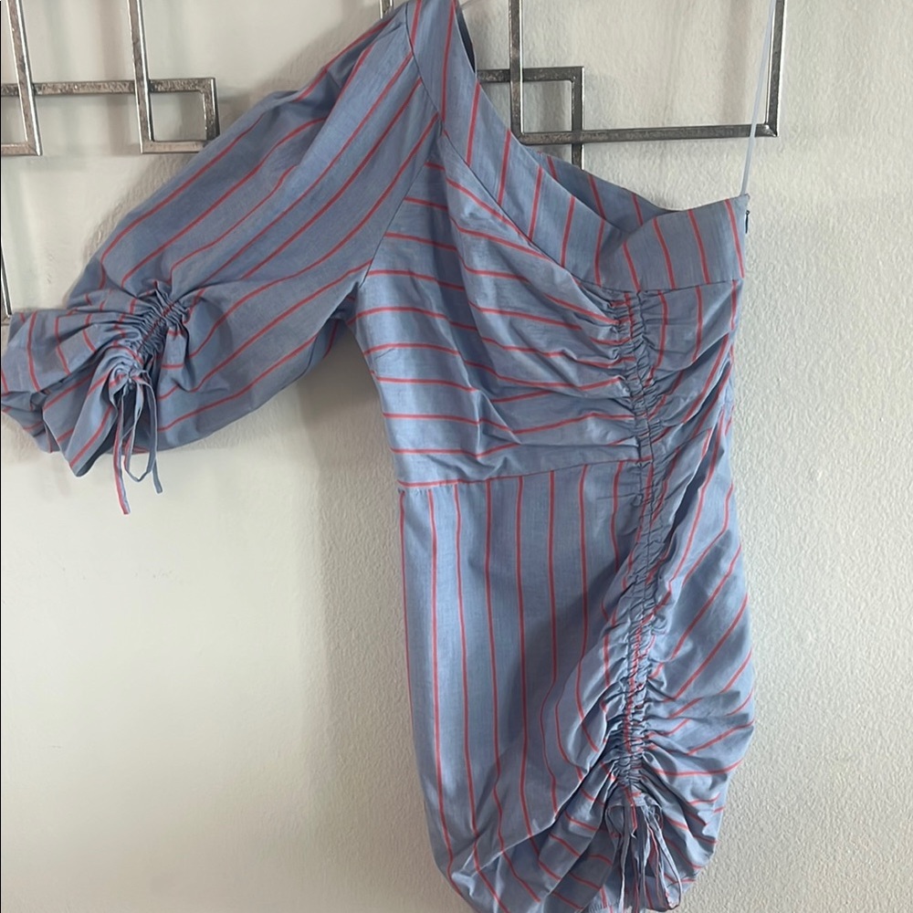 Parker Asymmetrical Dress in Blue and Red Stripes